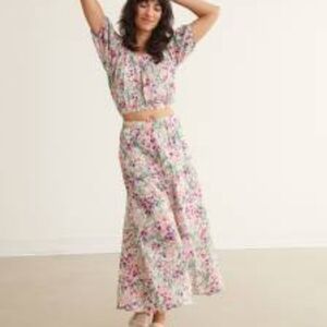 Reitmans Floral Print Skirt 2PC Gauzy Cotton Skirt & Top Set